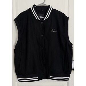 Vans Womens Vest Piper Stadium Size L Black Snap Wool Embroidered Skater Grunge